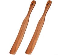 Teak Wood Spatula Set 2-Pack Ergonomic Handle | material, non-scratch for surface, safe for nonstick cookware, natural brown color, construction