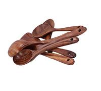Teak Wood Spatula Set, 7 Piece Utensils with Handle, Non Stick Pan Cooking Tools, Hand Polished Wooden Spoons for Home Use, Includes Slotted Spoon and Mixing Spoon