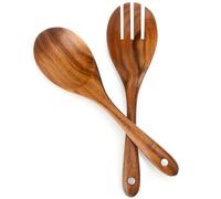 Teak Wood Spoon & Spork for Salad Serving, 10-Inch Wooden Servers Kitchen Utensils, (1 Spoon+1 Spork)