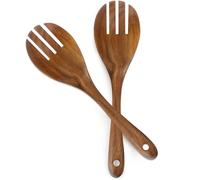 Teak Wood Spork for Salad Serving 10-Inch Wooden Spoon Fork Set, Wooden Servers Kitchen Utensils, Teak Wood Salad Serving Fork (2 Forks)