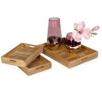 Teak Wood Tray Set 3 Pieces Serving Tray Decorative Breakfast Kitchen