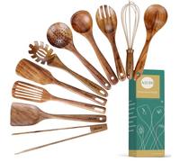 Teak Wood Utensils - Nonstick Wooden Kitchen Set with Spatula and Ladle (10)