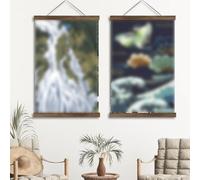 Teak Wooden Hanging Scroll for Posters & Artwork - Magnetic Picture Hanger with Solid Wood Pins, Adjustable 21 cm / 31 cm / 41 cm / 51 cm Sizes,(41CM)