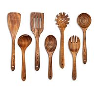 Teak Wooden Kitchen Utensil Set - 7Pcs Wooden Cooking Utensils Including Spatula