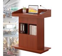 Teak Wooden Podium Stand Double Layer Stable Base Lectern for Church Classroom and Public Speaking 31.5"x20" Pulpit and Presentation Stand