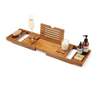 TEAKAURA Teak Bathtub Tray, Bathtub Caddy, Expandable Bath Tub Tray Wood, Bath Table Tray&Bathtub Shelf, Luxury Bathtub & Bathroom Accessories and Organizer, House Warming&Wedding Gifts(Large)