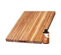 Teakhaus Carving Board and Cutting Board Oil Set - Includes Large (L) Wood Cutting Board with Grip Handles and EON Food Grade Mineral Oil - Knife-Friendly - FSC Certified