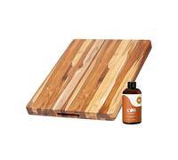 Teakhaus Carving Board and Cutting Board Oil Set - Includes Medium (M) Wood Cutting Board with Grip Handles and EON Food Grade Mineral Oil - Knife-Friendly - FSC Certified