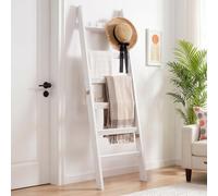 TEAKMAMA 6-Tier 5.4ft Blanket Ladder with Hooks Farmhouse White