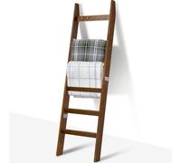 TEAKMAMA 6-Tier Blanket Ladder for Living Room and Bedroom,5.4 Ft Wall Leaning Quilt Rack with Hooks,Rustic Decorative Farmhouse Blanket Storage,Stylish Ladder Holder,Easy to Assemble,Mahogany Finish