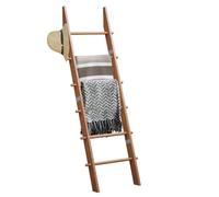 TEAKMAMA 6-Tier Blanket Ladder with Hanging Knobs, 5.5 Ft Tall Wall Leaning Blanket Ladders for Living Room, Rustic Decorative Ladder Rack for Storage and DIY Home Decor, Easy to Assemble, Honey Brown