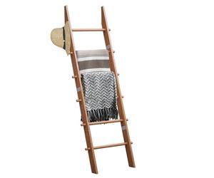 TEAKMAMA 6-Tier Blanket Ladder with Hanging Knobs, 5.5 Ft Tall Wall Leaning Blanket Ladders for Living Room, Rustic Decorative Ladder Rack for Storage and DIY Home Decor, Easy to Assemble, Honey Brown