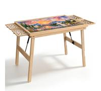 TEAKMAMA No-Assembly 27.6"H 1500Pcs Folding Puzzle Table for Adults,Natural