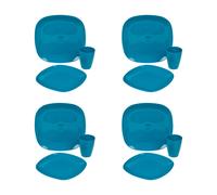 (Teal 12pc) BPA Free Plastic Plates Cups Dinner Set Heavy Duty Reusable
