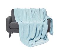HOMESCAPES Teal Blue Throw 100% Cotton 255 x 360 cm Cosy Throw for Sofa or Bed “Halden” Chevron Blanket Herringbone Geometric Pattern Bedspread