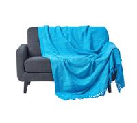 HOMESCAPES Nirvana Teal Blue Handwoven 100% Pure Cotton Throw 100 x 140 Inches, Bedspread Blanket with Handknotted Tassels in Very Durable and Heavy Quality, Easy-Care and Washable at Home
