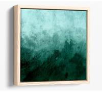 Teal abstract paint wash Canvas Floater Frame Square Print Picture Art - Light Oak Frame 12 inch wide x 12 inch high