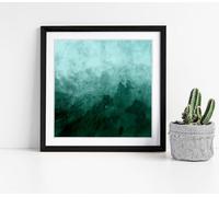 Teal abstract paint wash Stunning Framed Wall Art Picture Print Square - 35cm wide x 35cm high - Black Frame