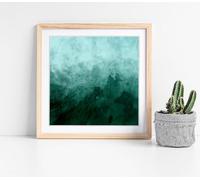 Teal abstract paint wash Stunning Framed Wall Art Picture Print Square - 35cm wide x 35cm high - Light Oak Frame
