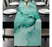 Teal Abstract Table Runner 18x72 Inches Long Silver Marble Ripples Cotton Linen Table Runner Burlap Style for Dinner Table Party Decor Tabletop Decorations