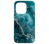 Teal Abstract Waves - Modern Fluid Ink Art Design Case for iPhone 15 Pro