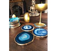 Teal Agate 24ct Gold Edge, Gilded, Microcrystalline Quartz Premium Coasters (Set of 4) Gift