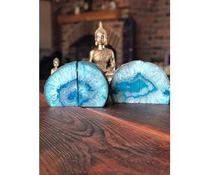 Teal Agate Natural Edge Microcrystalline Quartz Premium Bookends Ornament Gift