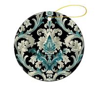 Teal and Cream Christmas Ornaments Ceramic Christmas Tree Hanging Decorations with Gold Ribbon Round Xmas Pendant for Christmas Decorations 2024 Christmas Tree Ornaments Gifts