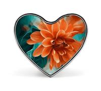 Teal And Flower Badges Heart with Button Design, Personalized Picture Pin Brooches, Heart Badge Holders for Decorate Hat Shirt Clothing Bag Accessories