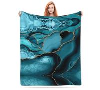 Teal and Gold Faux Marble Waves Flannel Fleece Blanket Lightweight Cozy Bed Blankets Soft Throw Blanket Fit Couch Sofa for for Home Bedding Living Room Traveling Camping 50 X40