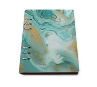 Teal and Gold Marble A5 Loose Leaf Notebook, Premium PU Leather Refillable 6-Ring Binder Journal, Durable Cover Lined Paper Lay Flat Design for Writing Journaling and Organization