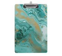 Teal and Gold Marble Clipboard, A4 Acrylic Clipboard with Hanging Hole, Ultra-Light Clip Board - Holds 100 Sheets, Shatterproof Document Holder for Office, 12.5" X 8.5"