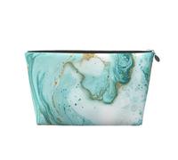Teal and Gold Marble Leather Travel Wash Bag, Stylish and Durable, Easy to Carry