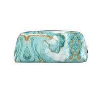 Teal and Gold Marble Leather Zipper Three-Dimensional Pencil Case, Simple and Elegant, Fashionable and Practical