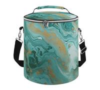 Teal and Gold Marble Lunch Bag, 15L Portable Leakproof Picnic Basket with Shoulder Strap, Insulated Picnic Cooler Bag for Camping, Beach, Hiking & Groceries