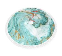 Teal And Gold Marble Print Christmas Tree Skirt Perfect For Christmas, New Year Seasonal Celebrations