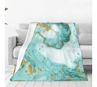 Teal And Gold Marble Print Soft Warm Blankets Fleece Throw, Lightweight Flannel Fleece Blanket For Bed Sofa Couch