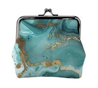 Teal and Gold Marble Printed Coin Purse for Women Cute PU Leather Coin Wallet Mini Coin Purse Pouch with Kiss-Lock