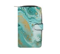 Teal And Gold Marble Wallet Multifunctional Wallets for Men Compact Wallet Purse Passport Bag