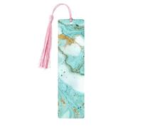 Teal and Gold Marbledouble Sided Printed Wooden Bookmark 18x3.1cm for Reading, A Gift for Book Enthusiasts and Readers, and A Reading Accessory for Book Enthusiasts