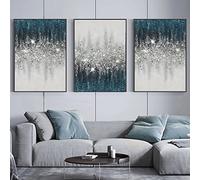 Teal and Grey Abstract Wall Art Teal and Silver Canvas Art Abstract Teal Pictures Wall Decor for Living Room Teal Blue Poster Print Turquoise Abstract Painting Teal Abstract Artwork 16x24inx3 No Frame