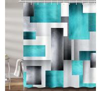 Teal and Grey Shower Curtain Modern Abstract Geometric Block Aesthetic Minimalist Contemporary Bathroom Curtain Decor 72x72Inch Washable Turquoise Aqua White Gray Fabric Shower Curtains with 12 Hooks
