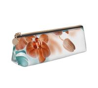 Teal and Orange Flower Leather Pencil Case Slim Design Pen Bag with Metallic Zipper Pocket Size for Or Student Office College Middle School Pen Pouch