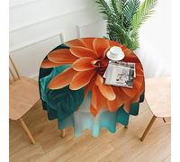 Teal and Orange Flower Round Tablecloth Washable Table Cover Indoor Outdoor Decoration Table Cloth 60 in for Kitchen