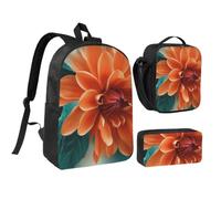 Teal And Orange Flower,Student Backpack,Lunch Bag,Pencil Case 3 Piece Set