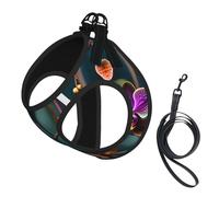 Teal And Orange Orchid Print Reflective No Choke Pet Vest Harness,Adjustable Soft Padded Dog Harness With Easy Control Handle