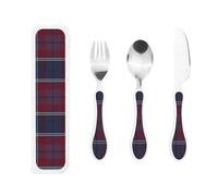 Teal and Red Tartan Plaid Check Portable Kids Utensil Set Stainless Steel Fork, Spoon & Knife 3-Piece-Set, Easy to Clean, and Perfect for School, Travel, Or Home Use