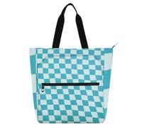 Teal and White Checkered Plaid Kids Tote Bag Piano Book Bag for Kids Boys Girls, Gothic Large Handbags Grocery Beach Bag with Zipper Pockets for School Shopping Travel Rainbow school