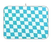 Teal and White Checkered Plaid Reusable Dish mat 18x24 Rectangle Large Drying matt Kitchen Counter Decorative Home Decor Essentials