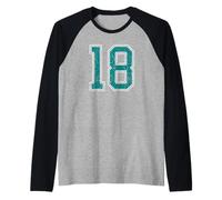 Teal and White Number 18 Jersey Player Uniform #18 Fan Raglan Baseball Tee